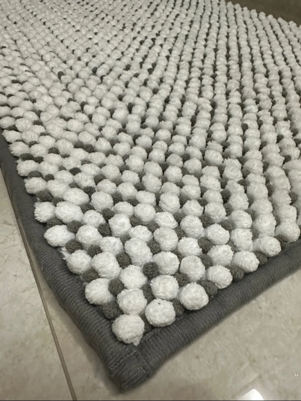 White Textured Bath Mat with Gray Trim - Home Bath